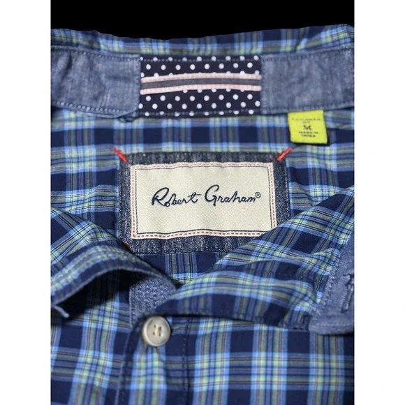 Robert Graham Shirt Mens Cotton Blue Tartan Plaid Tailored Fit Button Up Medium - Picture 4 of 14